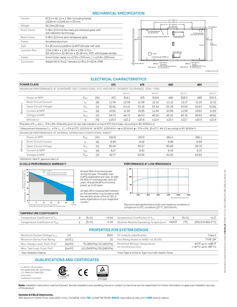 Hanwha - Q.PEAK DUO XL-G10 470W Bifacial, MC4