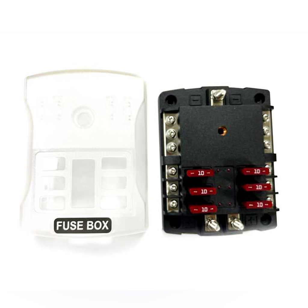 Elios 6 Circuits ATO fuse box with cover, negative bus  and spare fuses (Victron identifications)