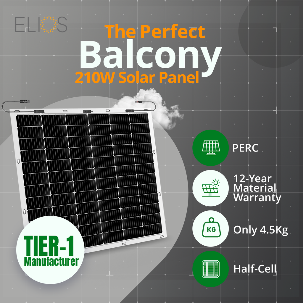 Elios Voltaic 210F-B 210 watts (ALL BLACK) Semi Flexible solar panel for balcony installation (eyelet)