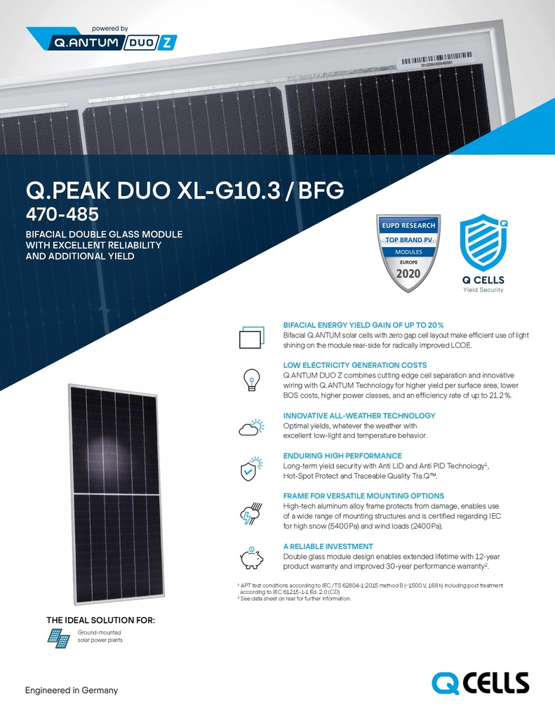 Hanwha - Q.PEAK DUO XL-G10 470W Bifacial, MC4