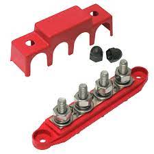 [74375N1N02] Large 4 Point Busbar,3/8in,Red w/Cover